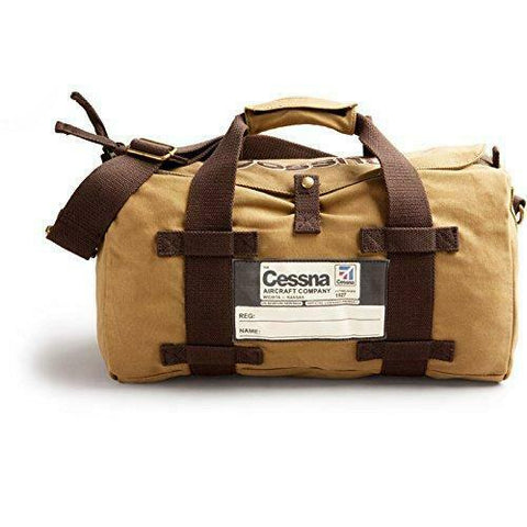 Red Canoe, Vintage Cessna Duffel Bag, Tan Cotton Twill & Brass Hardware, w/ Cessna Logo