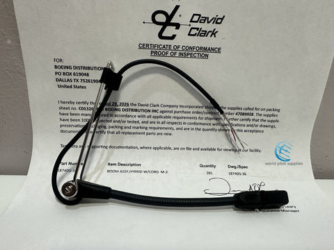 David Clark 18740G-36 Hybrid Boom Assembly w/ Cord & M-2 Microphone, USA Made